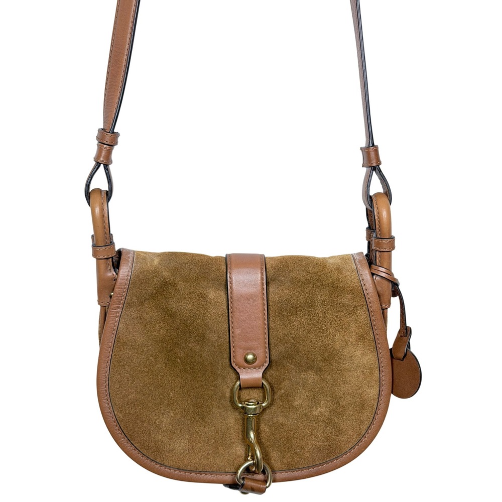 Michael Kors Jamie Saddle Crossbody Bag Tan Suede Leather Boho Western Brown